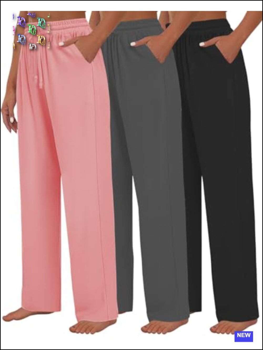 3 Pack Women Yoga Sweatpants Wide Leg Lounge Pajama Pants Drawstring Comfy